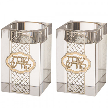 Crystal Candlesticks with Metal Plaque- Lattice
