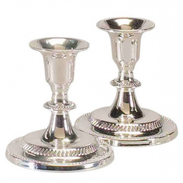 Nickle Plated Shabbat Candlesticks 3.75