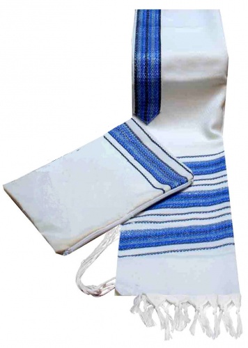 Carmel Hand Woven Tallis Set Blue