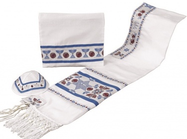 Chai Tallit Set Blue/Maroon