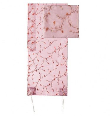 Emanuel Embroidered Organza Pink Flower Tallit Set