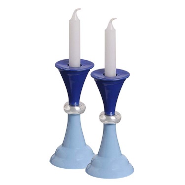 Aluminum Shabbat Candlesticks, Blue