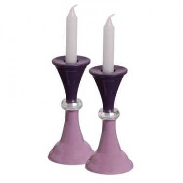 Aluminum Shabbat Candlesticks, Purple
