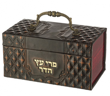 Faux Leather Etrog Box with Handle & Lock Diamond Pattern