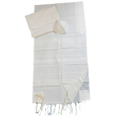 Gabrieli White on White Cotton Tallit, Size 30