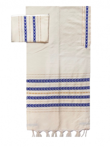 Gabrieli Blue and Gold Wool Tallit Set