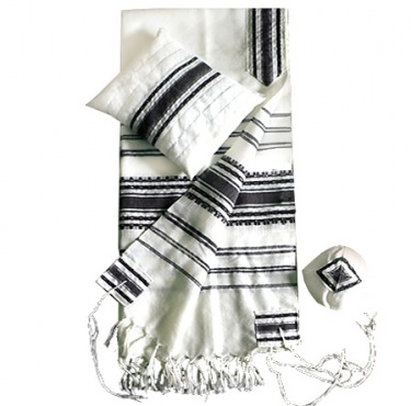 Gabrieli Larger Tallit with Black Stripes and Silver