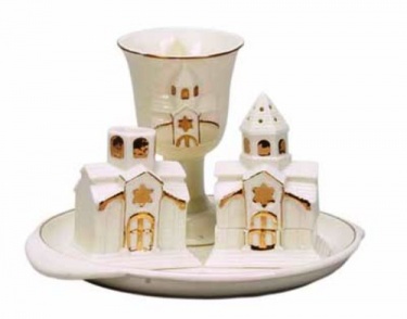 Handpainted Ceramic White Havdalah Set