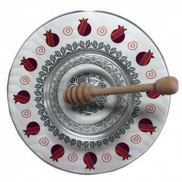 Lily Art Red Pomagranate Reinforced Glass Apple & Honey Dish