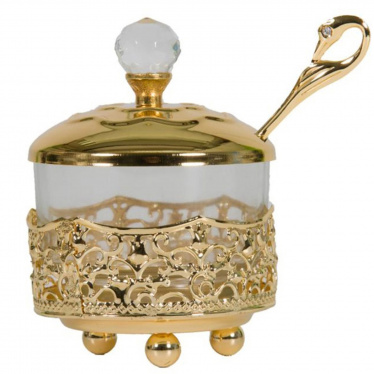 Traditional Honey Dish Filigree Gold Tone