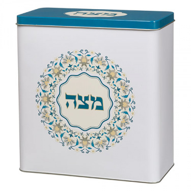 Decorated Matzah Tin Blue Flower