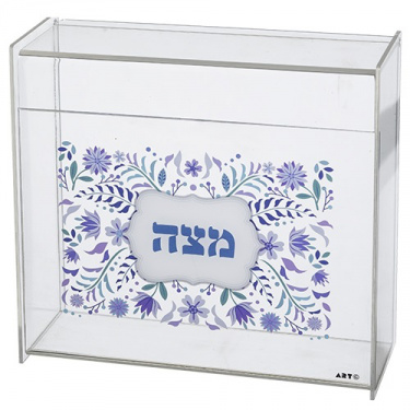 Acrylic Stand-Up Matzah Box with Blue Flowers