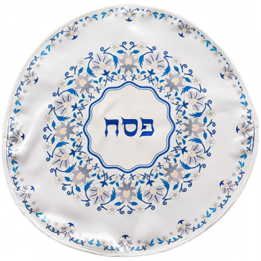 Decorated Matzah Cover Blue Flower