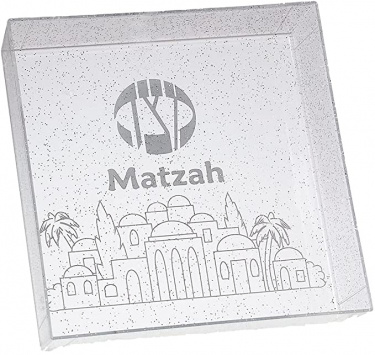 Square Clear Matzah Tray With Silver Glitter