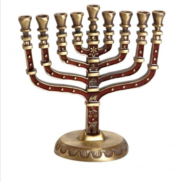 Enameled Knesset Menorah - Antique Finish