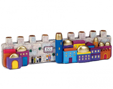 Jerusalem Hand-Painted Resin Menorah