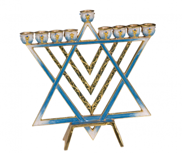 Jewish Star Enameled Menorah with Jeweled Accents