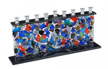 Fused Glass Menorah with Multi Colored Crushed Shards