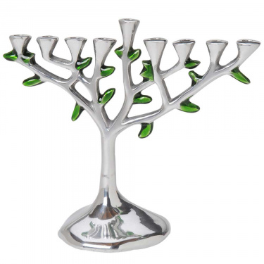 Aluminum Tree of Life Menorah with Silver Finish 
