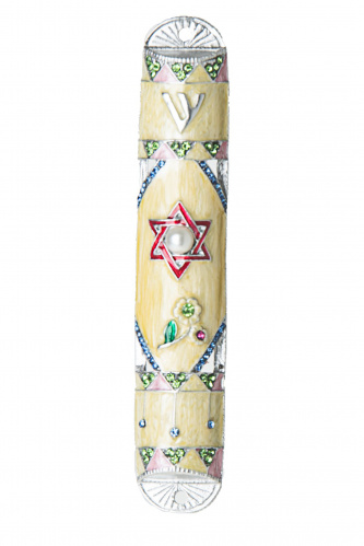 Jewish Star Enameled Mezuzah