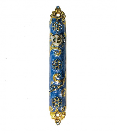 Blue Enameled Mezuzah with Rhinestones