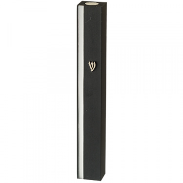 Aluminum Black Mezuzah with Silver Stripe - 12cm