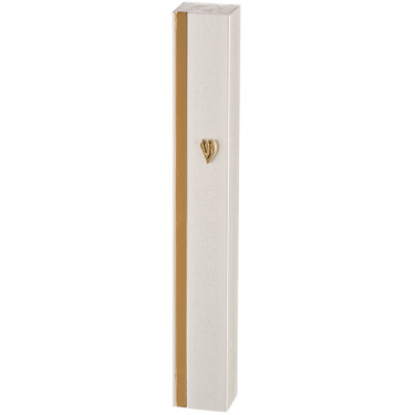 Aluminum White Mezuzah with Gold Stripe - 12cm