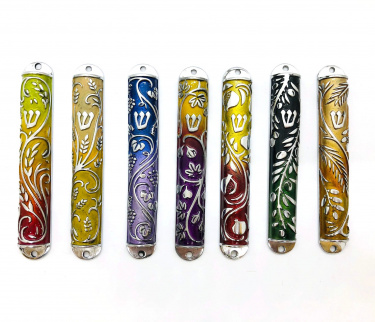 7 Species Enameled Mezuzah Set by Nadav Art