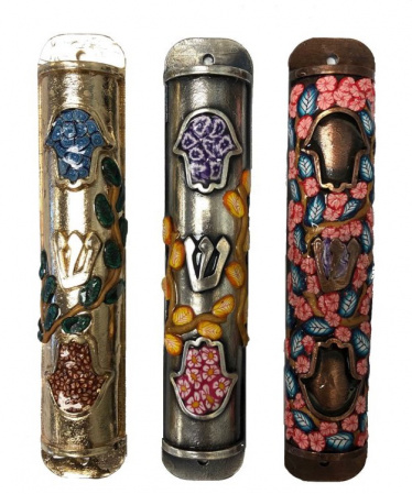 Hamsa Enamel Mezuzah Set