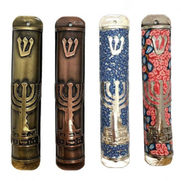 Menorah Enamel Mezuzah Case