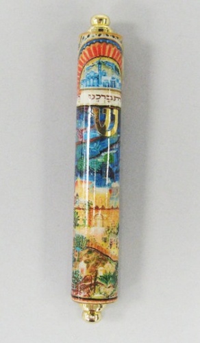 Jerusalem Panoramic Wood Mezuzah