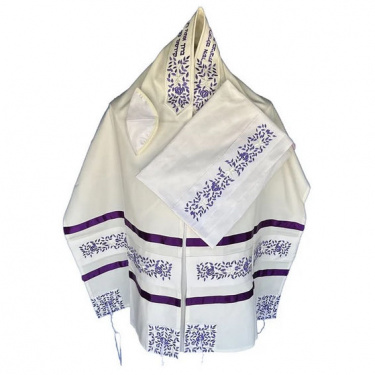 Michelle Judaica Tallit Set Purple Flower
