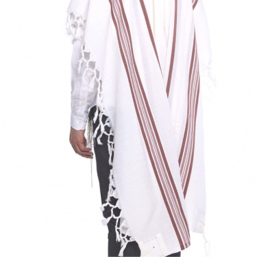 Mofet Maroon & Silver Stripes Wool Tallit size 55