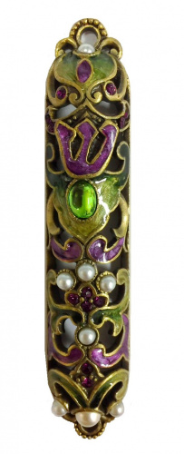 Enameled Green and Purple Mezuzah