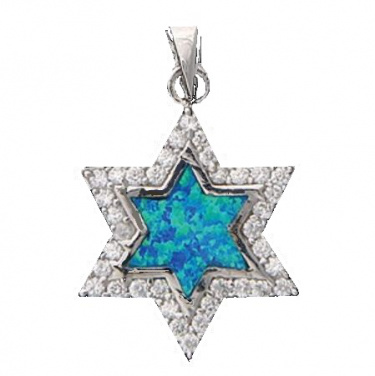 Jewish Star with Blue-Green Center Necklace