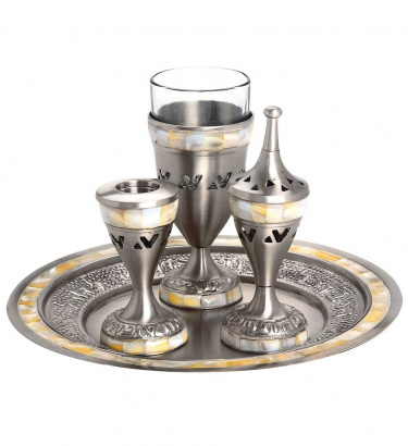 Mother of Pearl Pewter Havdalah Set