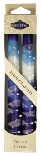 Safed Shabbat Taper Pair Candles - Snow Blue