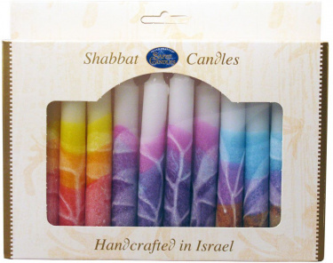 Safed Shabbat Candles - White with Mix of 3 Colors