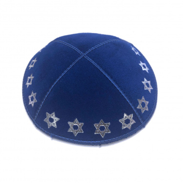 Suede Royal Blue Yarmulke with Silver Border