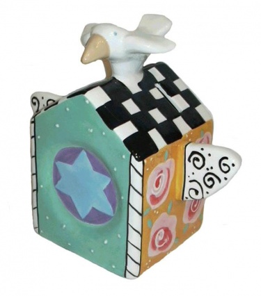 Bird on House Tzedakah Box by Joanne Delomba