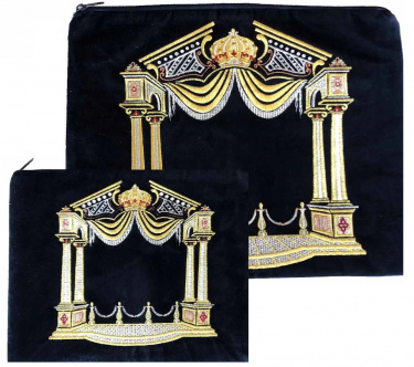 Medium Columns Navy Velvet Tallit and Teffillin Set