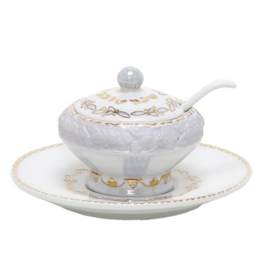 White and Gold Porcelain Rosh Hashanah Honey Dish