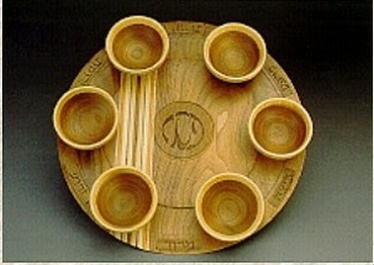 Wood Carved Seder Plate & Matza Plate Set  by Ron & Brenda Orenstein