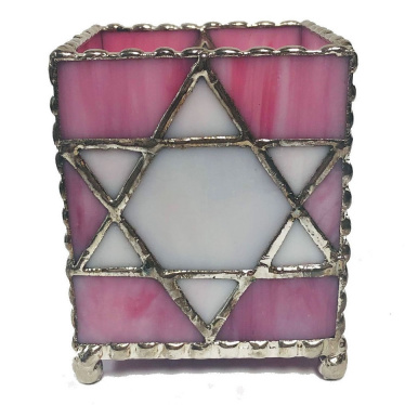 Pink Stain Glass Yahrzeit Memorial Candle Holder