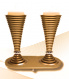 Akilov Round Shabbat Candlesticks - Grooved Gold 1